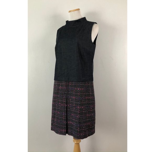 HALOGEN Dress Small Denim Gray Pink Tweed Skirt High Neck NWOT Size Small - Picture 6 of 9